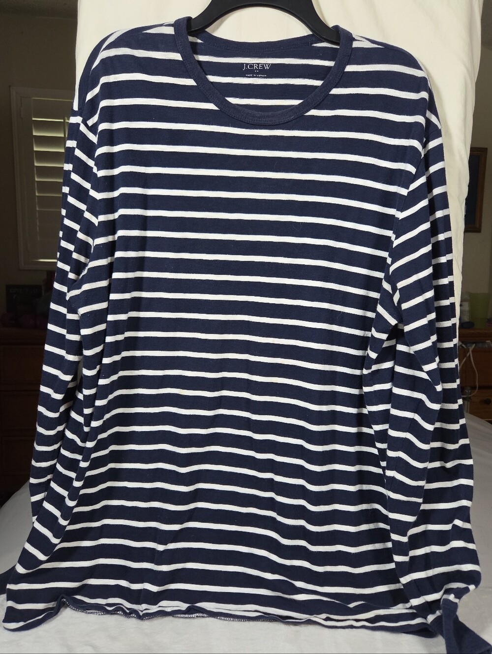 J. Crew Men’s Navy and White Stripe Long-Sleeve Shirt